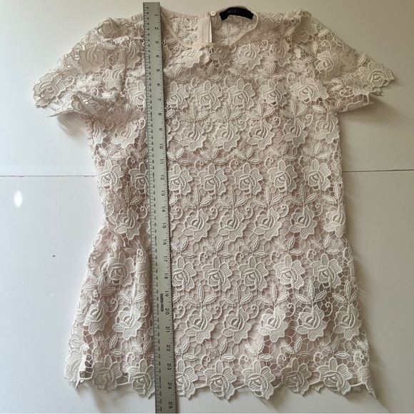 Zara Basic Guipure Lace Top Blouse Short Sleeve Lined Tank Top Floral Pink Sz XS - Picture 6 of 14